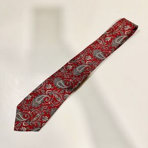Oscar Dela Renta Couture Vintage Red Paisley Print Men's Neck Tie